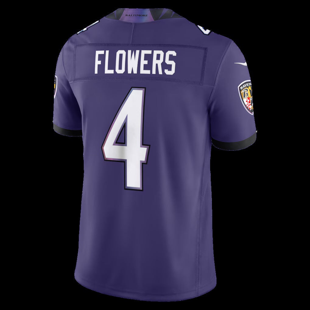 B.Ravens #4 Zay Flowers Purple Vapor F.U.S.E. Sewn Down Limited Stitched Football American Jersey