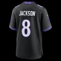 B.Ravens #8 Lamar Jackson Black Alternate Game Stitched Football American Jersey