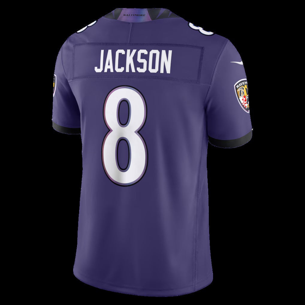B.Ravens #8 Lamar Jackson Purple Vapor F.U.S.E. Sewn Down Limited Stitched Football American Jersey