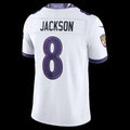 B.Ravens #8 Lamar Jackson White Vapor F.U.S.E. Sewn Down Limited Stitched Football American Jersey