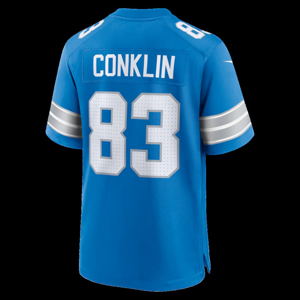 D.Lions #83 Tyler Conklin Blue Team Game American Football Jersey