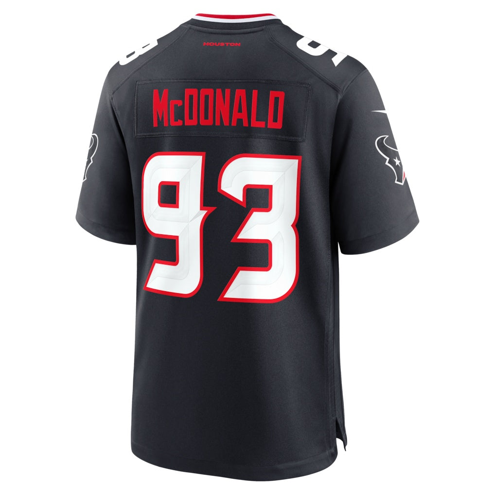 H.Texans #93 Kayden McDonald Navy Team Game American Football Jersey