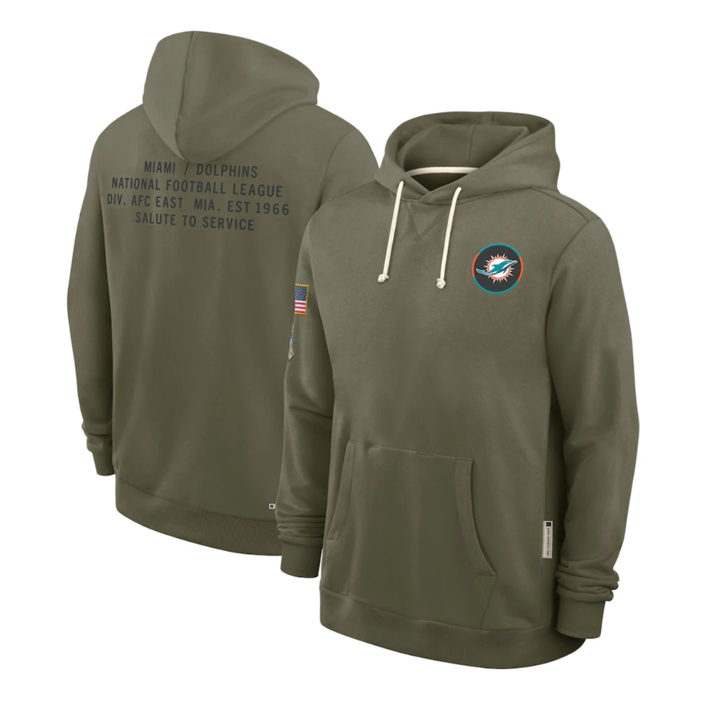 M.Dolphins Olive 2025 Salute to Service Sideline Standard Issue Dri-FIT Hoodie Stitched American Football Jerseys