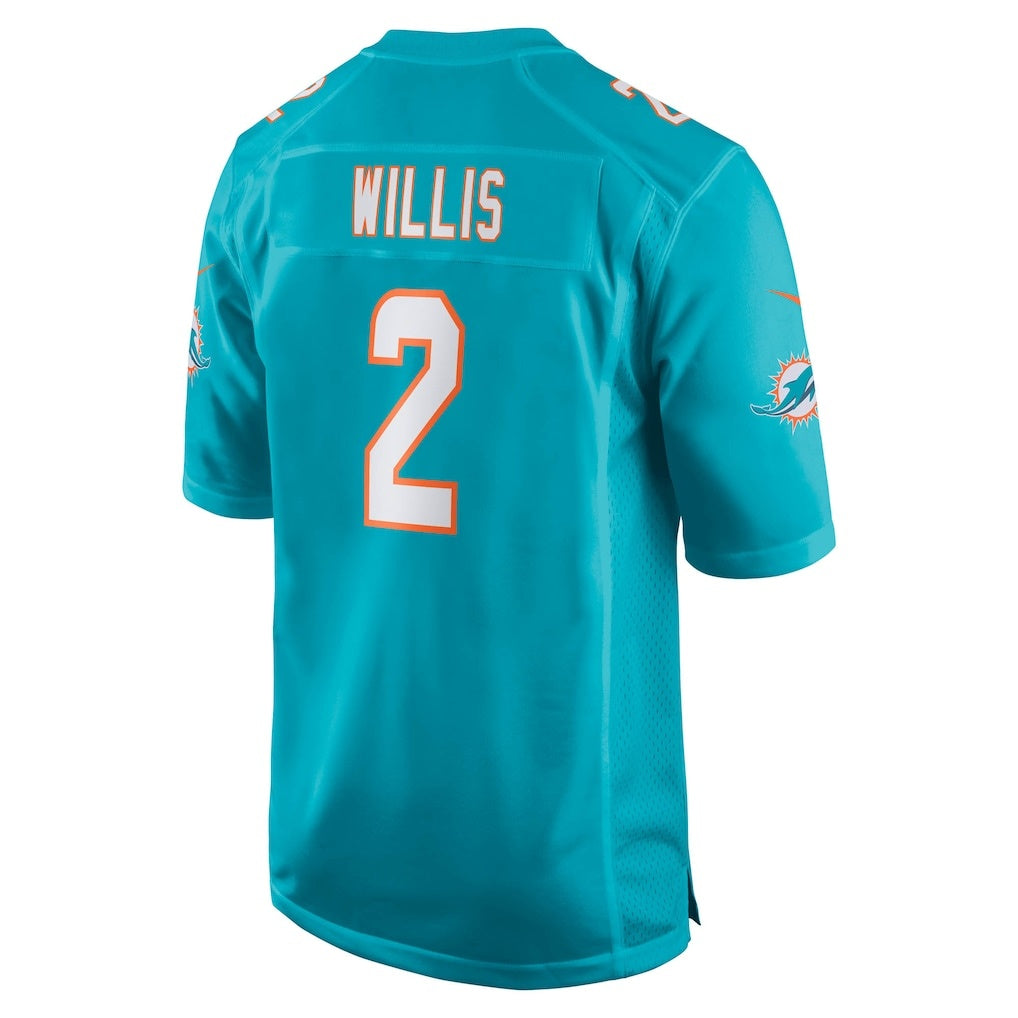 M.Dolphins #2 Malik Willis Aqua Game Stitched American Football Jerseys