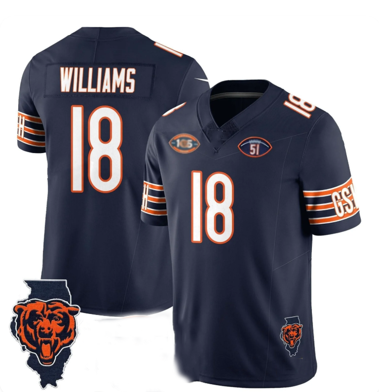 C.Bears #18 Caleb Williams Navy 1920-2025 Vapor Limited Jersey - All Stitched American Football Jerseys